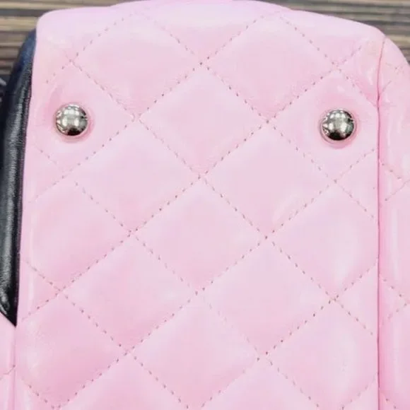 Chanel pink black quilter leather Cambon bowler tote bag / shoulder bag - Picture 8 of 16